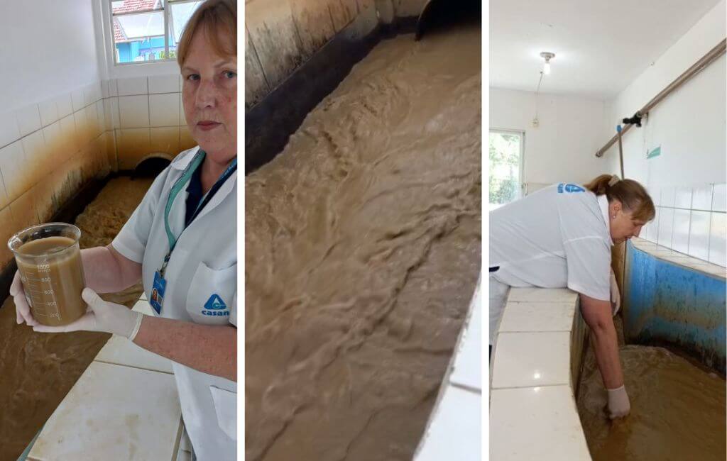 Imagem mostra cor da água que está chegando ao ponto de captação da Casan em Rio do Sul