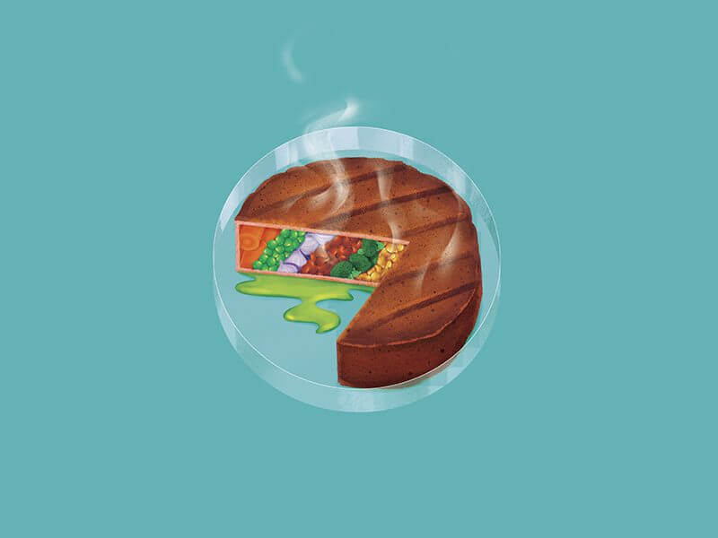 Ilustração de um hambúrguer vegano recheado com vegetais