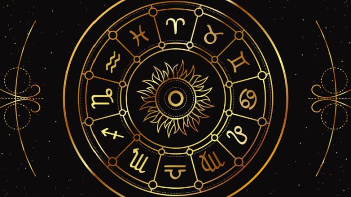 Ilustração de um circulo com os 12 signos do zodíaco