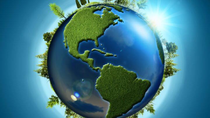 Planeta azul. Fundos ecológicos abstratos com globo terrestre e floresta