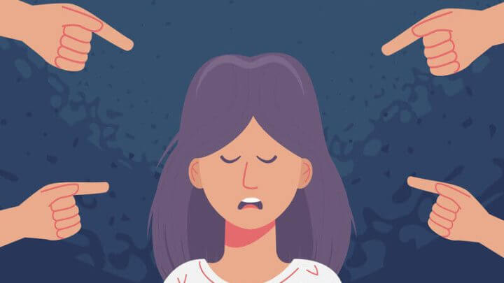 Ilustração de dedos apontando para uma menina