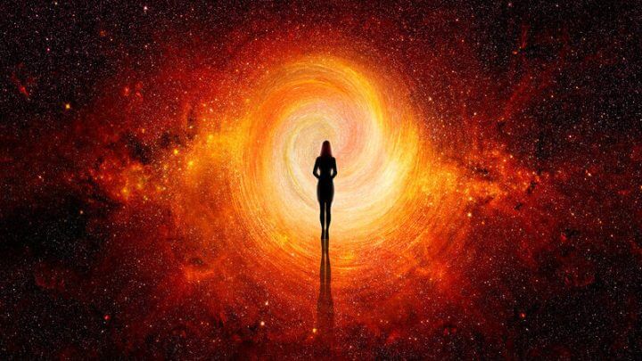 Ilustração de uma pessoa em um céu escuro e estrelado