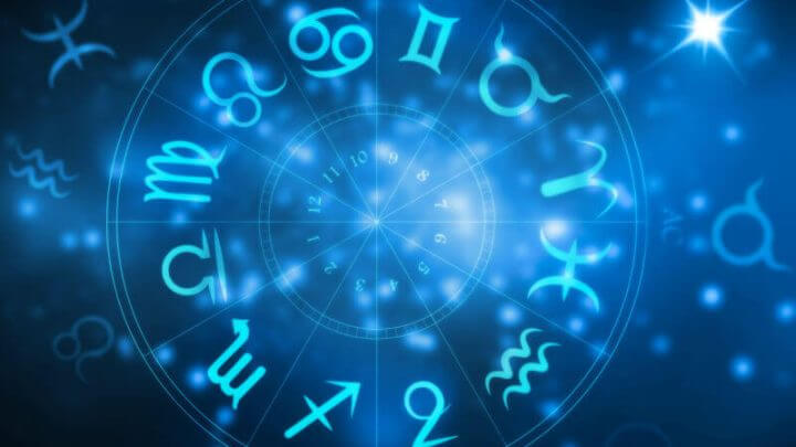 Ilustração de um circulo com os 12 signos do zodíaco