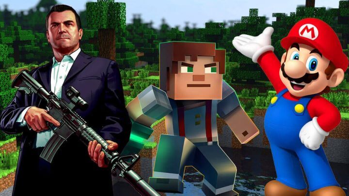 Imagem de jogos mais vendidos de todos os tempos, com Minecraft e Mario Bros.