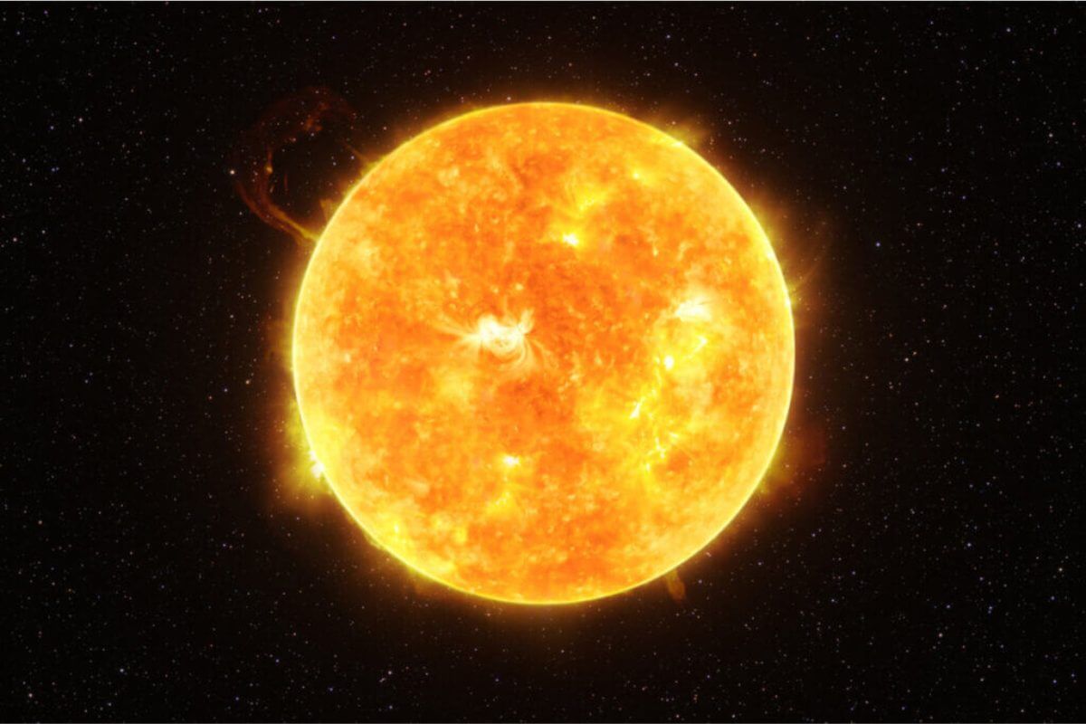 Fundo preto com ilustração do Sol em chamas