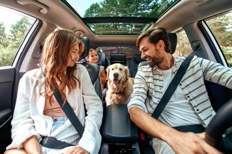 Família viajando de carro