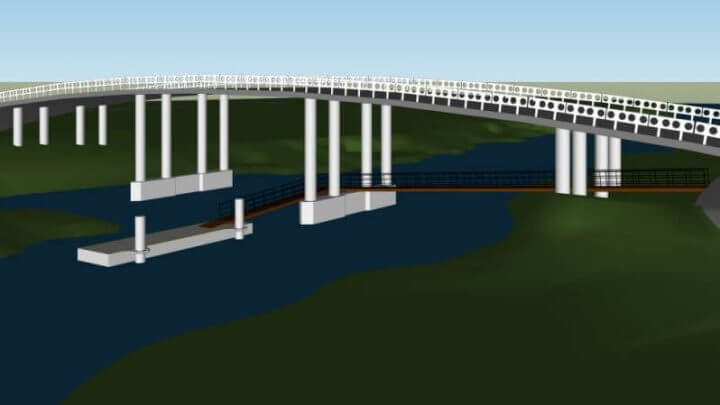 Um dos flutuantes previstos para o Porto Cachoeira fica junto à ponte do Trabalhador