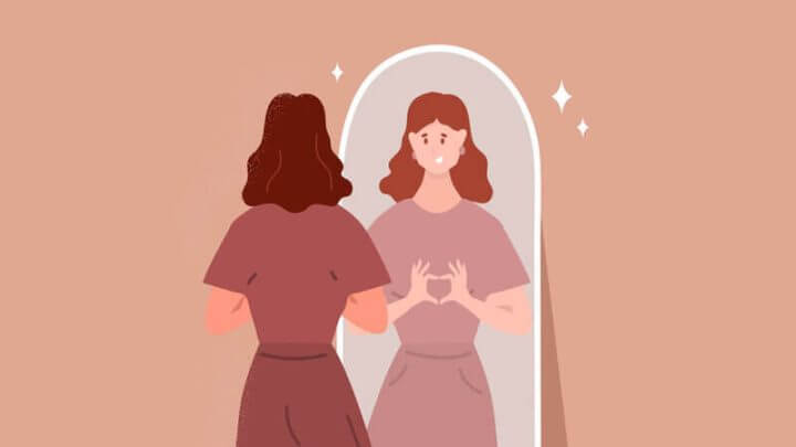 Ilustração de uma mulher se olhando no espelho
