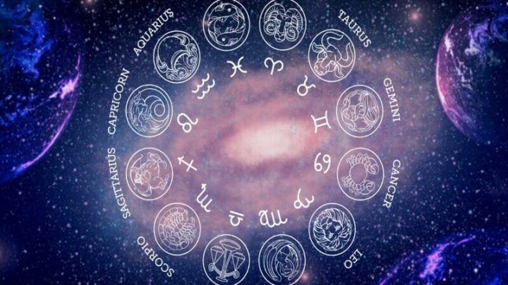 Circulo com os doze signos do zodíaco no espaço