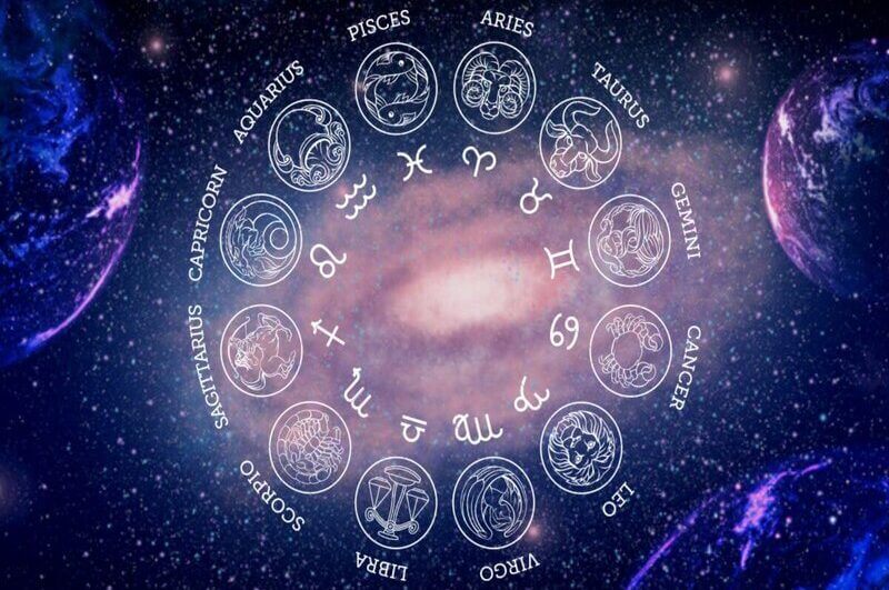 Circulo com os doze signos do zodíaco no espaço