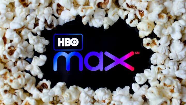 Ilustração do logo da HBO Max cercado de pipoca