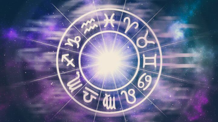 Ilustração de um circulo com os 12 signos do zodíaco