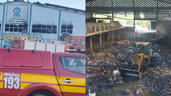 Incêndio destruiu galpão de reciclagem