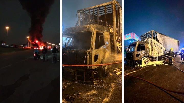 Caminhão incendiado na BR-101