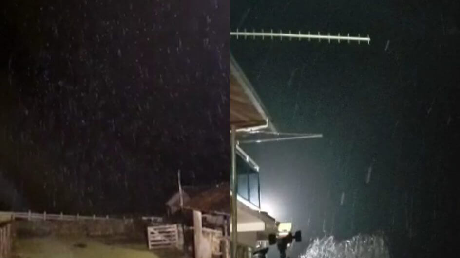 Neve foi registrada durante a madrugada na região da Serra catarinense