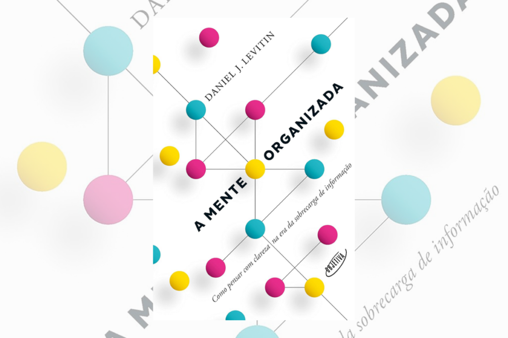 Capa de livro branca com tÃtulo de livro e nome do autor com bolas coloridas interligadas por linhas